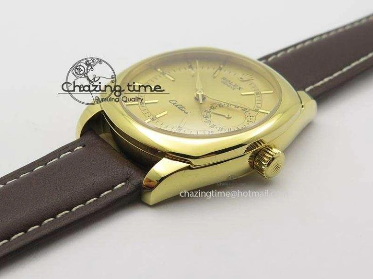 Cellini Date YG Gold Sticks Dial On Brown Leather Strap A2824