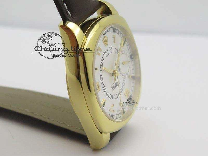 Cellini Date YG White Dial Numeral And Stick Markers On Brown Leather Strap A2824