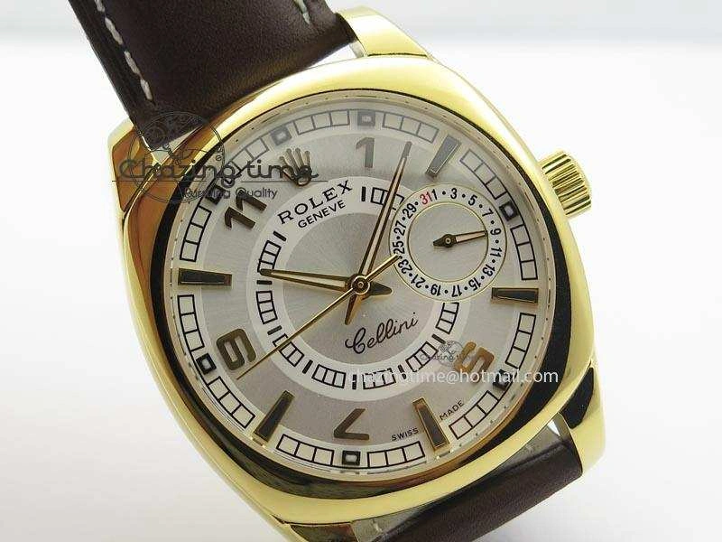 Cellini Date YG White Dial Numeral And Stick Markers On Brown Leather Strap A2824