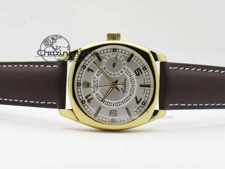 Cellini Date YG White Dial Numeral And Stick Markers On Brown Leather Strap A2824