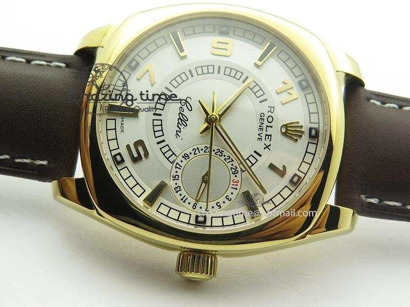 Cellini Date YG White Dial Numeral And Stick Markers On Brown Leather Strap A2824