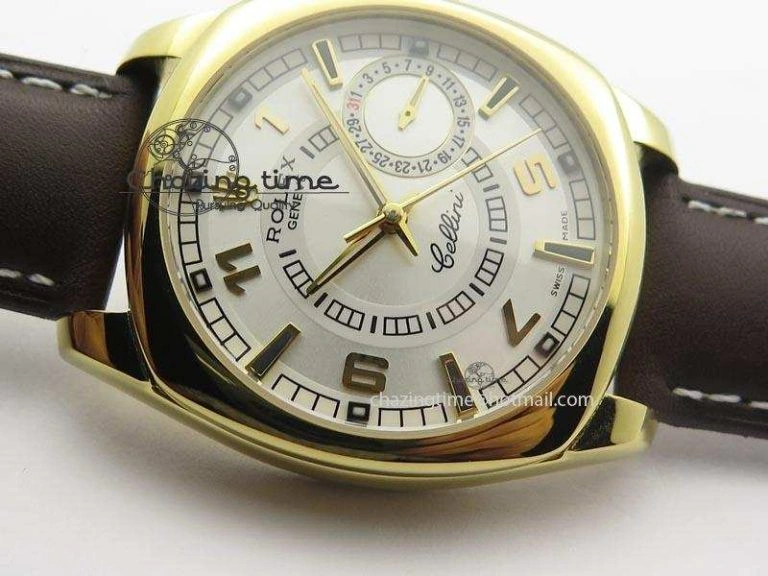 Cellini Date YG White Dial Numeral And Stick Markers On Brown Leather Strap A2824