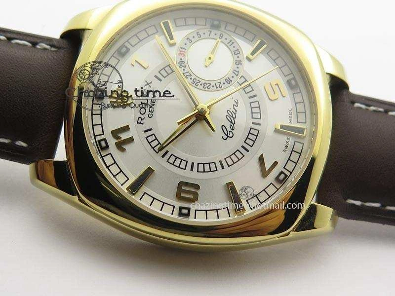 Cellini Date YG White Dial Numeral And Stick Markers On Brown Leather Strap A2824