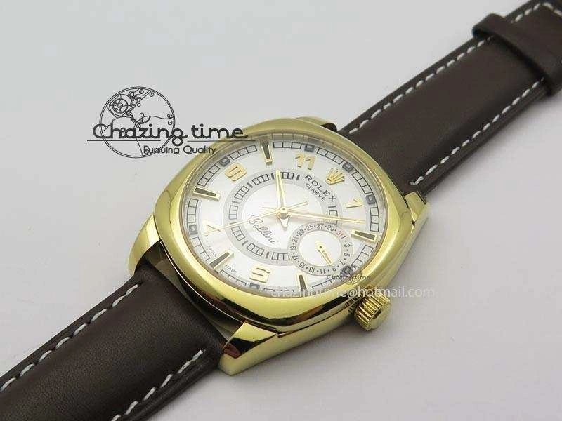 Cellini Date YG White Dial Numeral And Stick Markers On Brown Leather Strap A2824