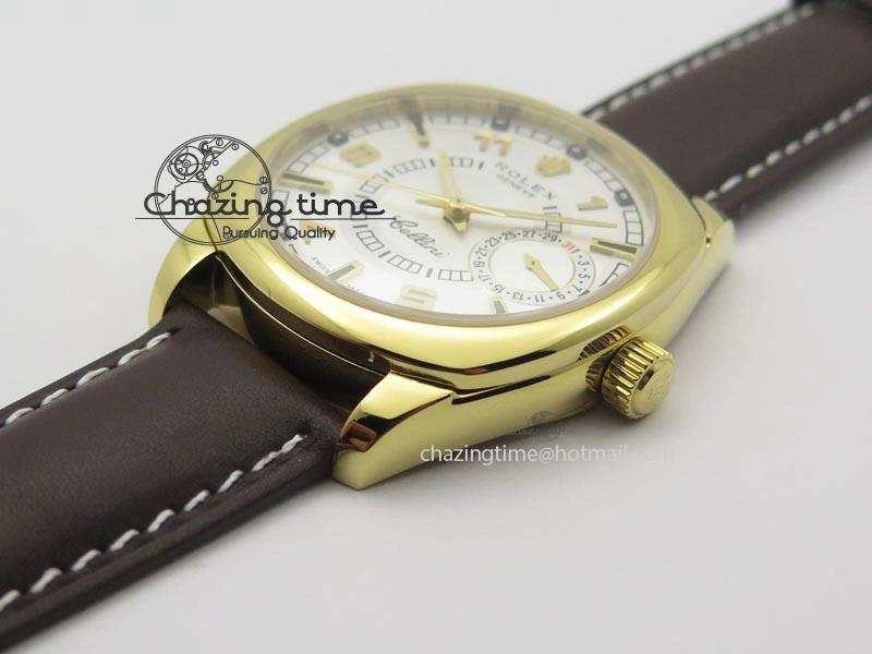 Cellini Date YG White Dial Numeral And Stick Markers On Brown Leather Strap A2824