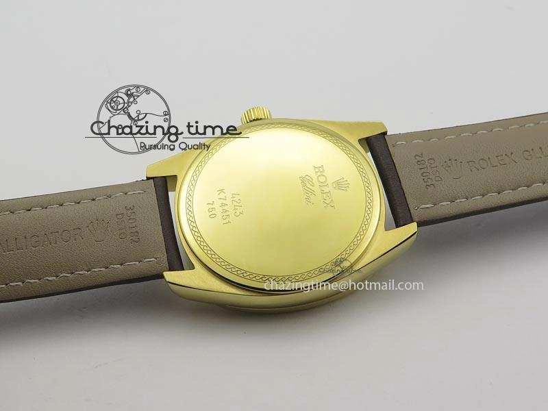 Cellini Date YG White Numeral Dial On Brown Leather Strap A2824