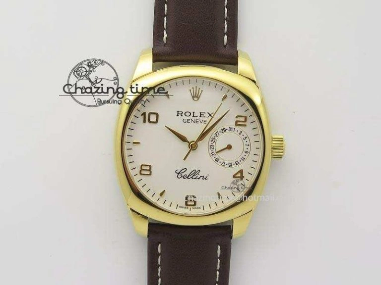 Cellini Date YG White Numeral Dial On Brown Leather Strap A2824