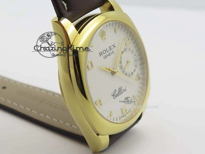 Cellini Date YG White Numeral Dial On Brown Leather Strap A2824