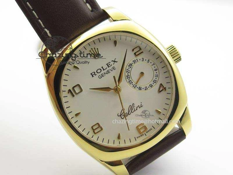 Cellini Date YG White Numeral Dial On Brown Leather Strap A2824