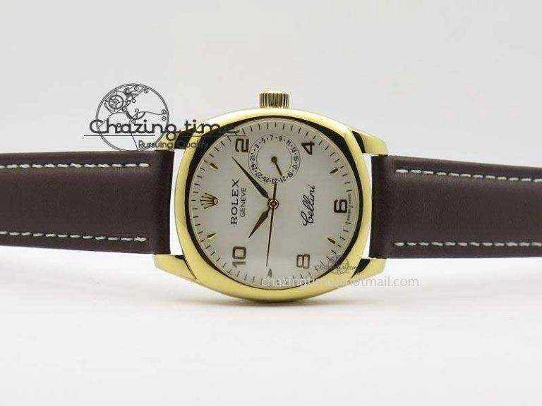 Cellini Date YG White Numeral Dial On Brown Leather Strap A2824
