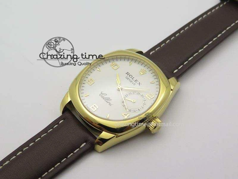 Cellini Date YG White Numeral Dial On Brown Leather Strap A2824