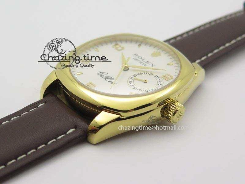 Cellini Date YG White Numeral Dial On Brown Leather Strap A2824