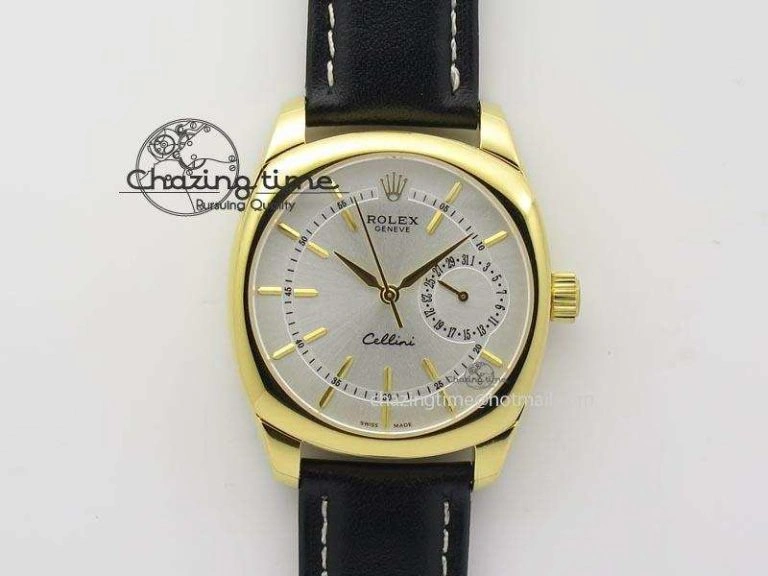Cellini Date YG White Stick Dial On Black Leather Strap A2824