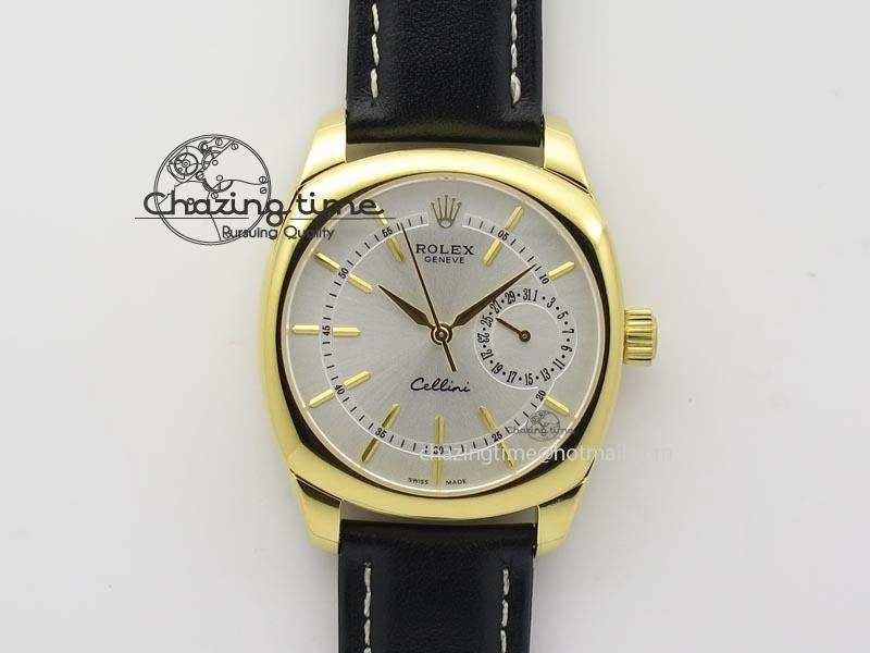 Cellini Date YG White Stick Dial On Black Leather Strap A2824