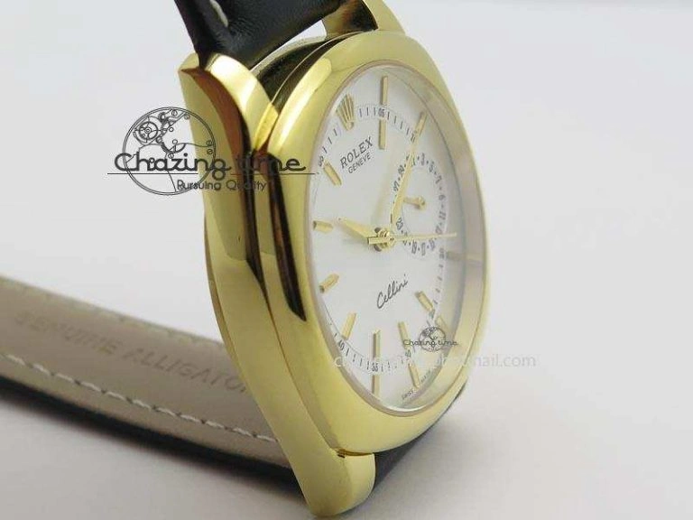 Cellini Date YG White Stick Dial On Black Leather Strap A2824