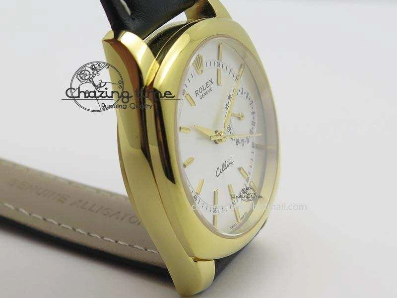 Cellini Date YG White Stick Dial On Black Leather Strap A2824