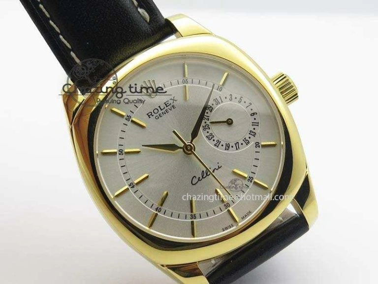 Cellini Date YG White Stick Dial On Black Leather Strap A2824