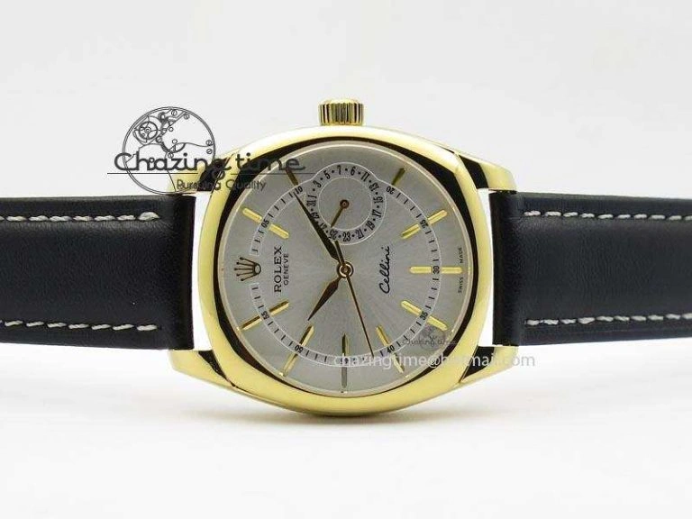 Cellini Date YG White Stick Dial On Black Leather Strap A2824