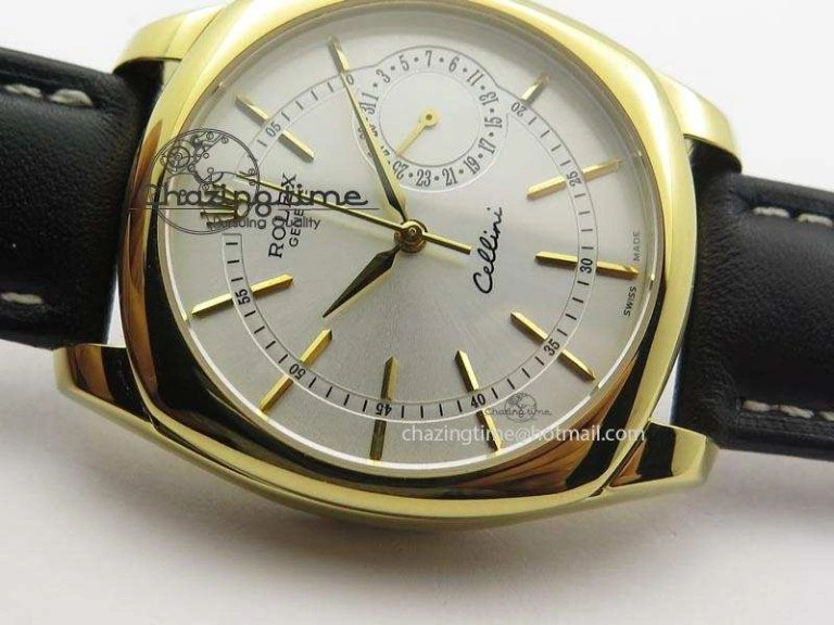 Cellini Date YG White Stick Dial On Black Leather Strap A2824