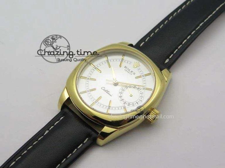 Cellini Date YG White Stick Dial On Black Leather Strap A2824
