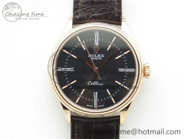 Cellini RG KZF 1:1 Best Edition Black Dial on Brown Leather Strap SA3132
