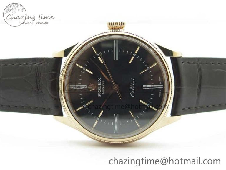 Cellini RG KZF 1:1 Best Edition Black Dial on Brown Leather Strap SA3132