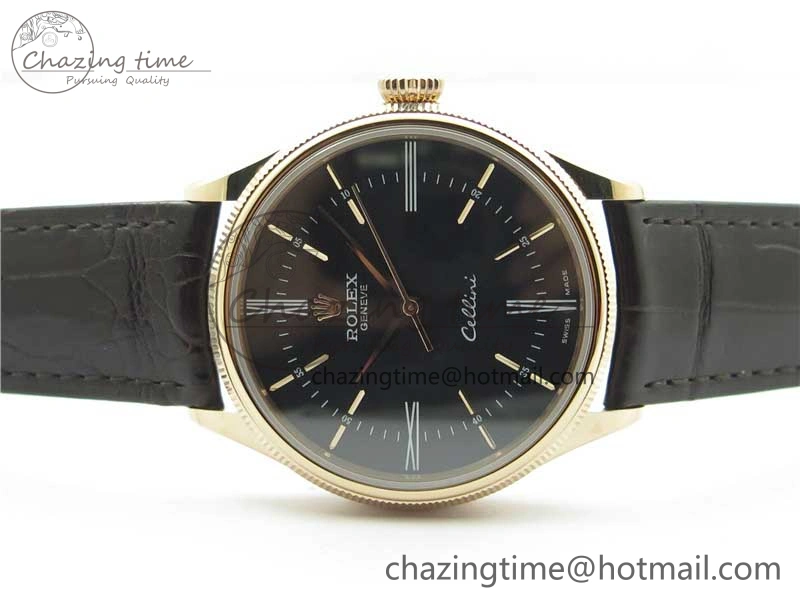 Cellini RG KZF 1:1 Best Edition Black Dial on Brown Leather Strap SA3132