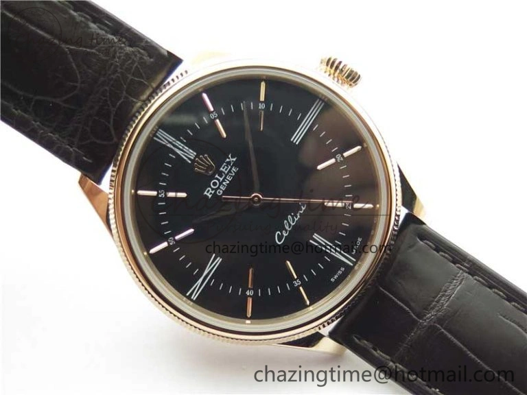 Cellini RG KZF 1:1 Best Edition Black Dial on Brown Leather Strap SA3132