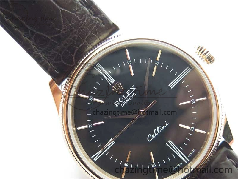Cellini RG KZF 1:1 Best Edition Black Dial on Brown Leather Strap SA3132