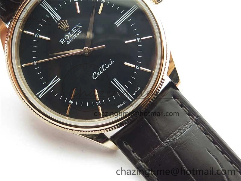 Cellini RG KZF 1:1 Best Edition Black Dial on Brown Leather Strap SA3132