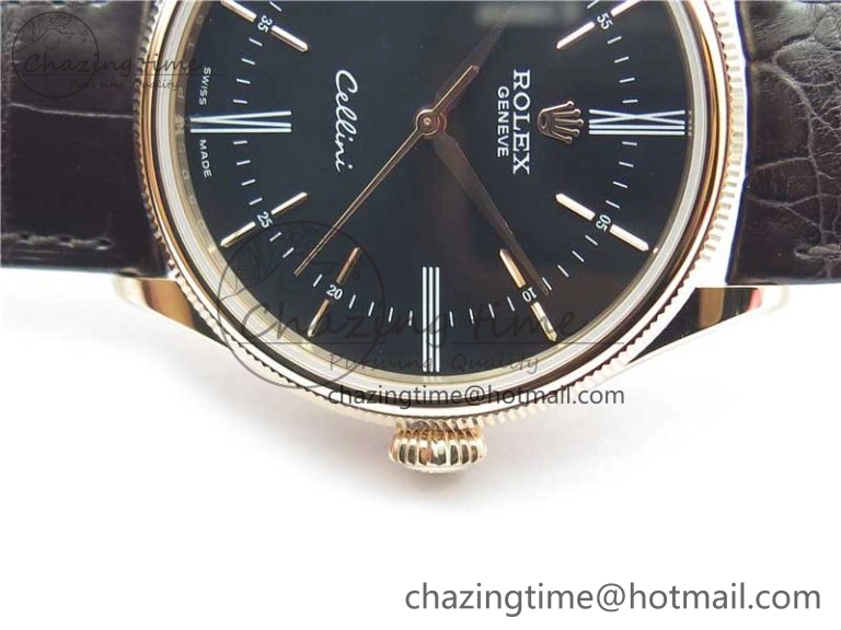 Cellini RG KZF 1:1 Best Edition Black Dial on Brown Leather Strap SA3132