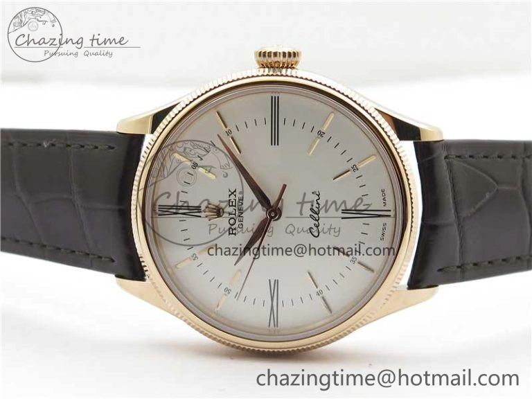 Cellini RG KZF 1:1 Best Edition White Dial Roman Markers on Brown Leather Strap SA3132