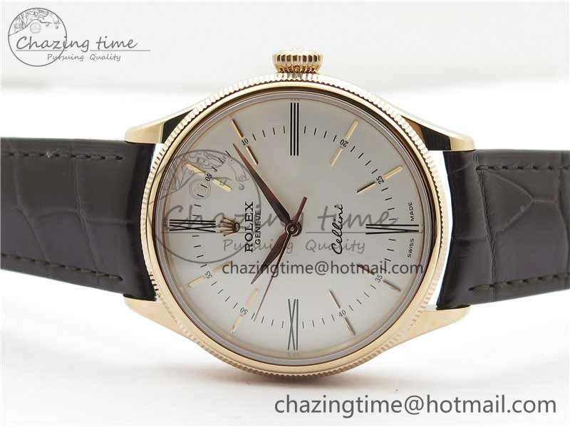 Cellini RG KZF 1:1 Best Edition White Dial Roman Markers on Brown Leather Strap SA3132