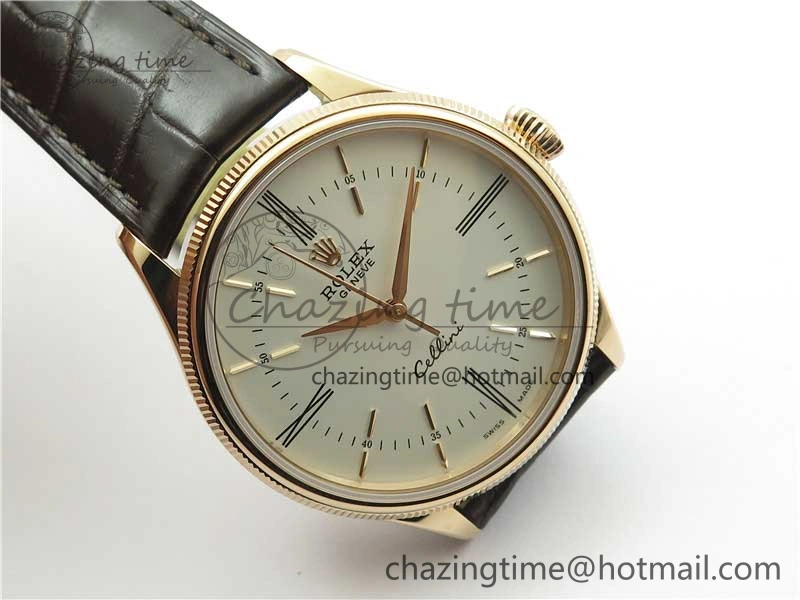 Cellini RG KZF 1:1 Best Edition White Dial Roman Markers on Brown Leather Strap SA3132