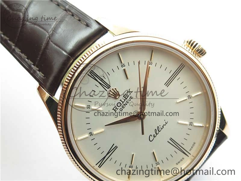 Cellini RG KZF 1:1 Best Edition White Dial Roman Markers on Brown Leather Strap SA3132