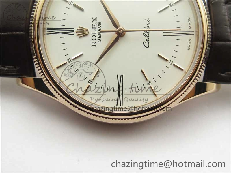 Cellini RG KZF 1:1 Best Edition White Dial Roman Markers on Brown Leather Strap SA3132