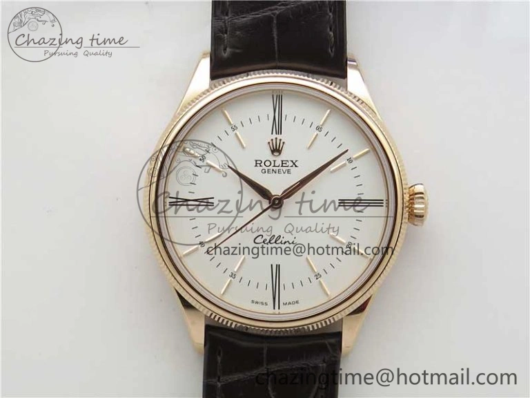 Cellini RG KZF 1:1 Best Edition White Dial Roman Markers on Brown Leather Strap SA3132