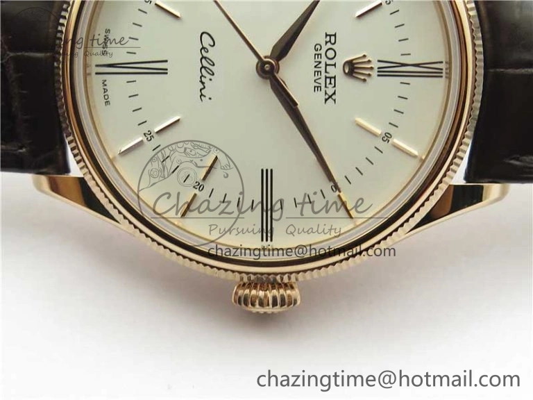 Cellini RG KZF 1:1 Best Edition White Dial Roman Markers on Brown Leather Strap SA3132