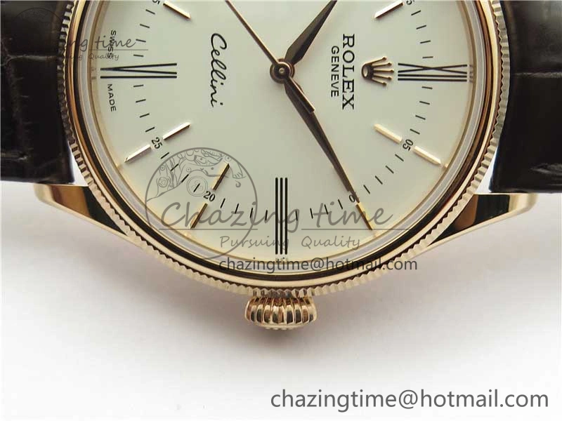 Cellini RG KZF 1:1 Best Edition White Dial Roman Markers on Brown Leather Strap SA3132