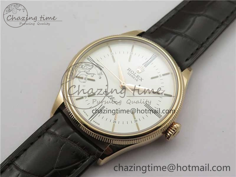 Cellini RG KZF 1:1 Best Edition White Dial Roman Markers on Brown Leather Strap SA3132