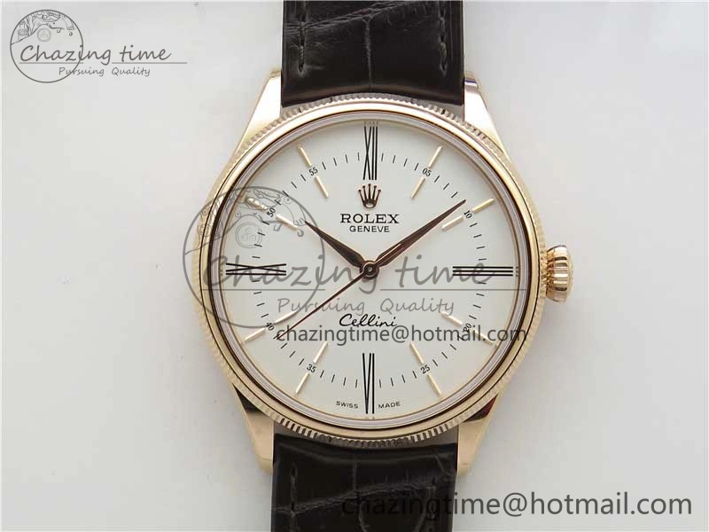 Cellini RG KZF 1:1 Best Edition White Dial Roman Markers on Brown Leather Strap SA3132