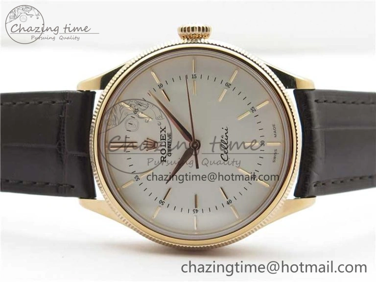 Cellini RG KZF 1:1 Best Edition White Dial Stick Markers on Brown Leather Strap SA3132