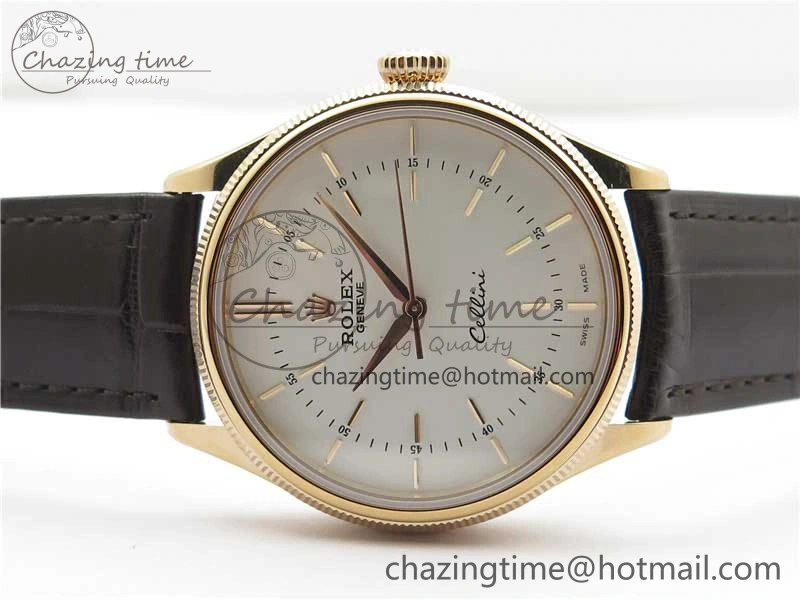 Cellini RG KZF 1:1 Best Edition White Dial Stick Markers on Brown Leather Strap SA3132