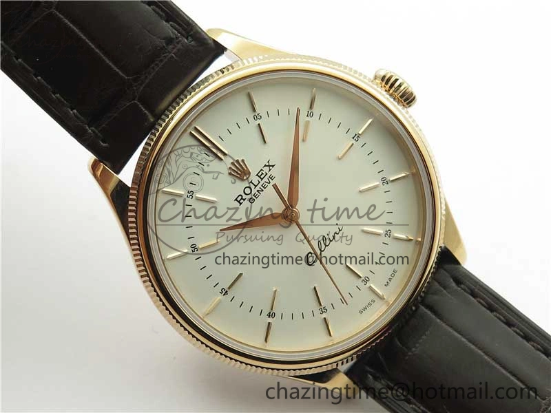 Cellini RG KZF 1:1 Best Edition White Dial Stick Markers on Brown Leather Strap SA3132