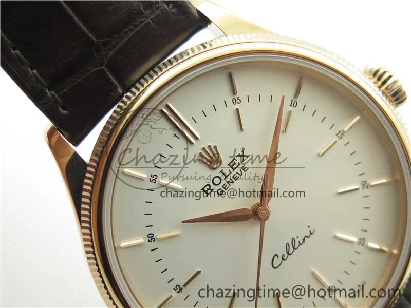 Cellini RG KZF 1:1 Best Edition White Dial Stick Markers on Brown Leather Strap SA3132
