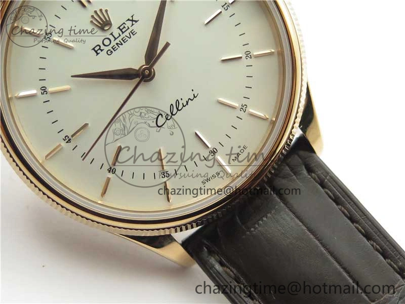 Cellini RG KZF 1:1 Best Edition White Dial Stick Markers on Brown Leather Strap SA3132