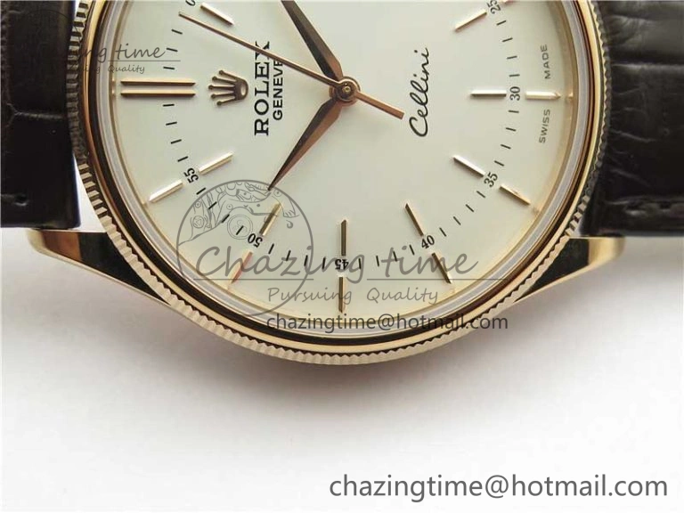 Cellini RG KZF 1:1 Best Edition White Dial Stick Markers on Brown Leather Strap SA3132