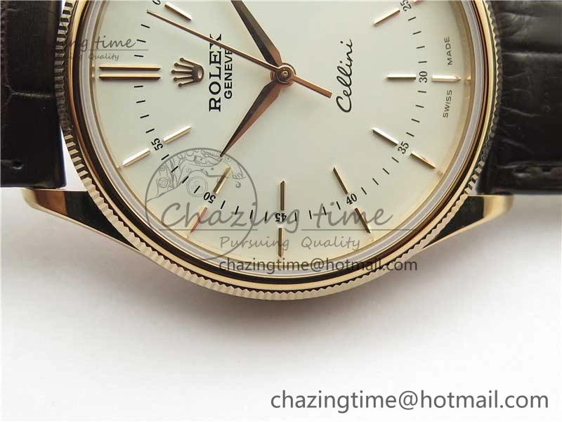 Cellini RG KZF 1:1 Best Edition White Dial Stick Markers on Brown Leather Strap SA3132