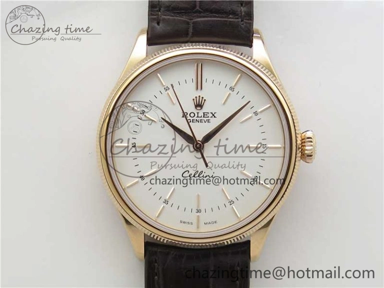 Cellini RG KZF 1:1 Best Edition White Dial Stick Markers on Brown Leather Strap SA3132