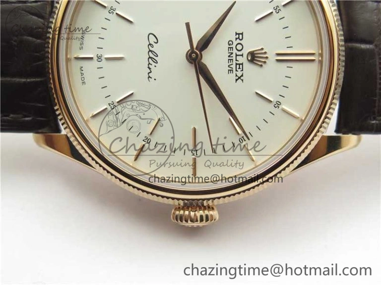 Cellini RG KZF 1:1 Best Edition White Dial Stick Markers on Brown Leather Strap SA3132